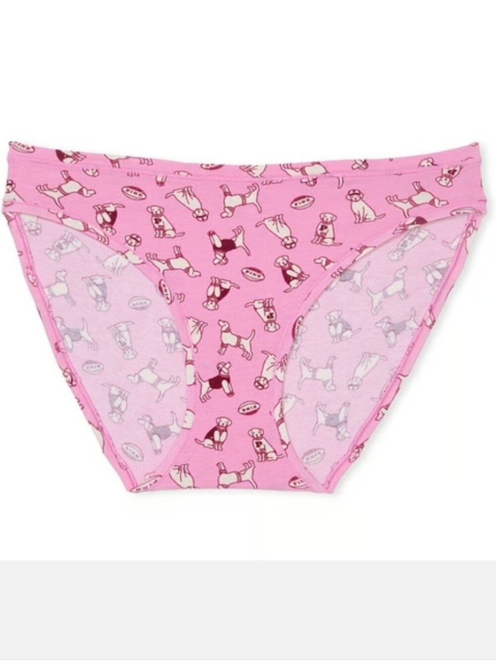 Victoria's Secret Pink Cotton Bikini Panty PINK FOOTBALL DOGS LARGE